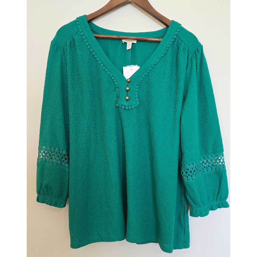 NEW Como Blu Green Top Shirt Blouse Sz 2X 18W 20W Plus Size Womens